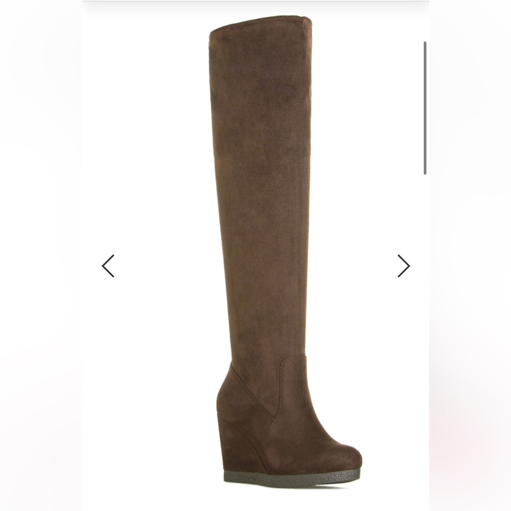 Over the knee suede brown wedge boots by Shoedazzle